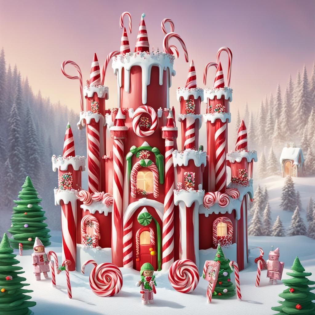 Whimsical Candy Cane Castle with Knights