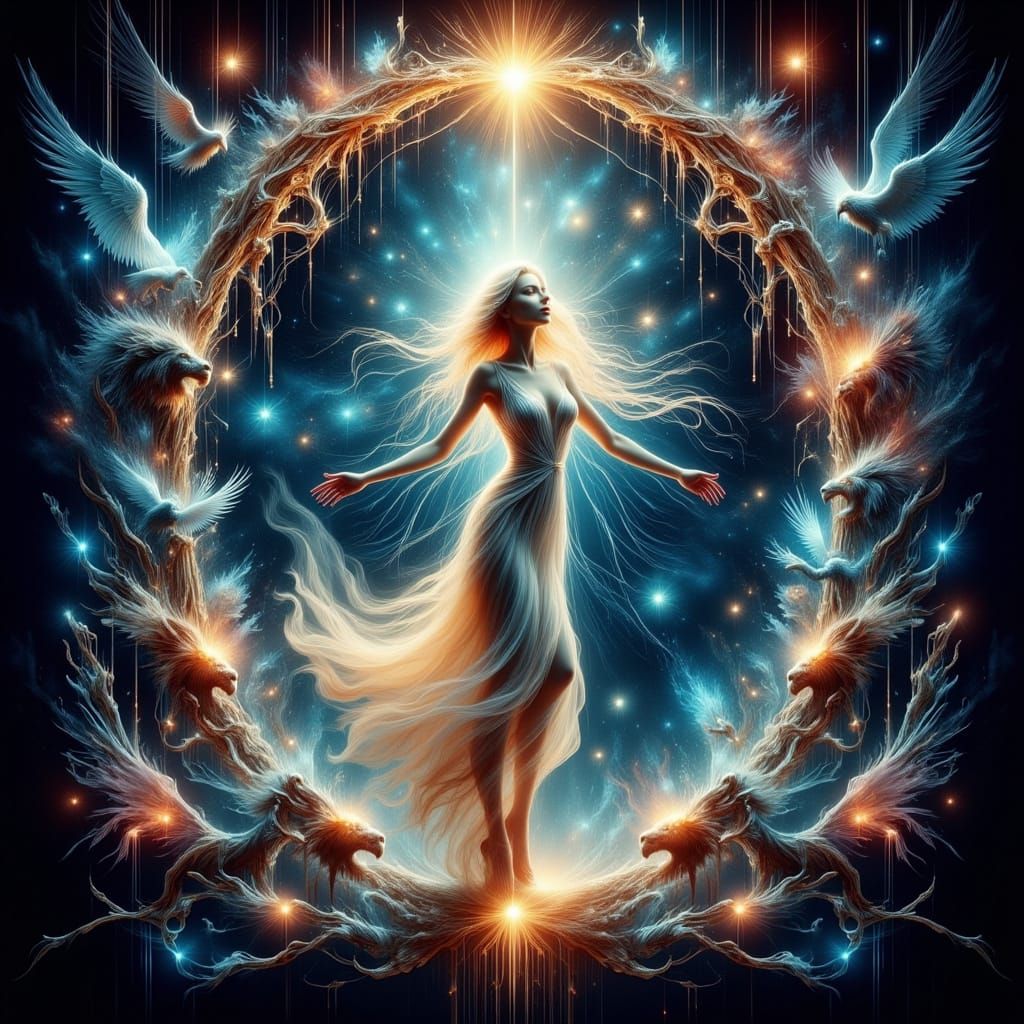 Cosmic Dancer in Futuristic Tarot Card Design