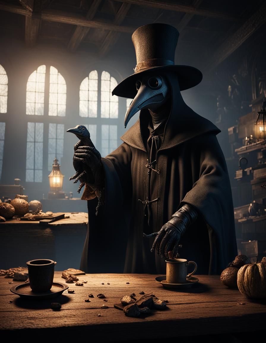 Photorealistic Plague Doctor in Volumetric Lighting