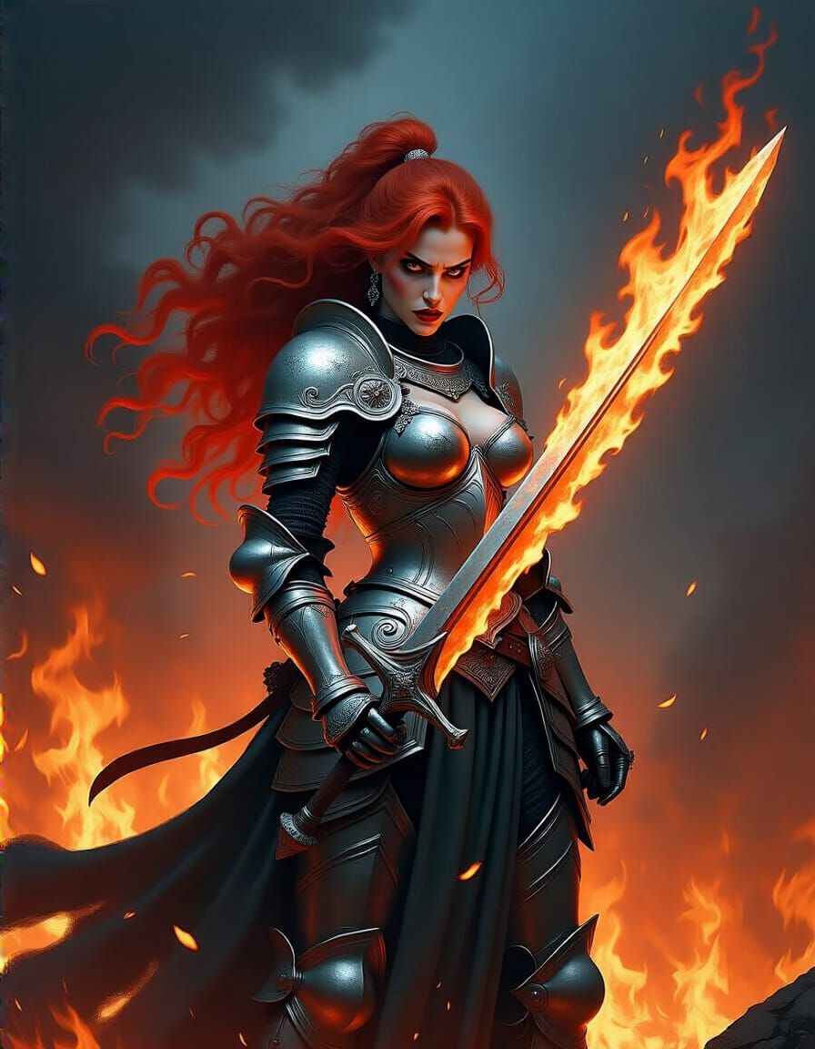 Fiery Knight Wielding Flaming Sword in Inferno