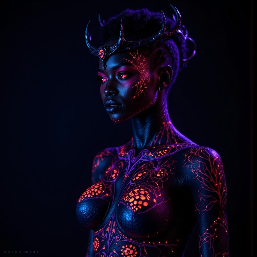 Ethereal Goth Goddess in Bioluminescent Splendor