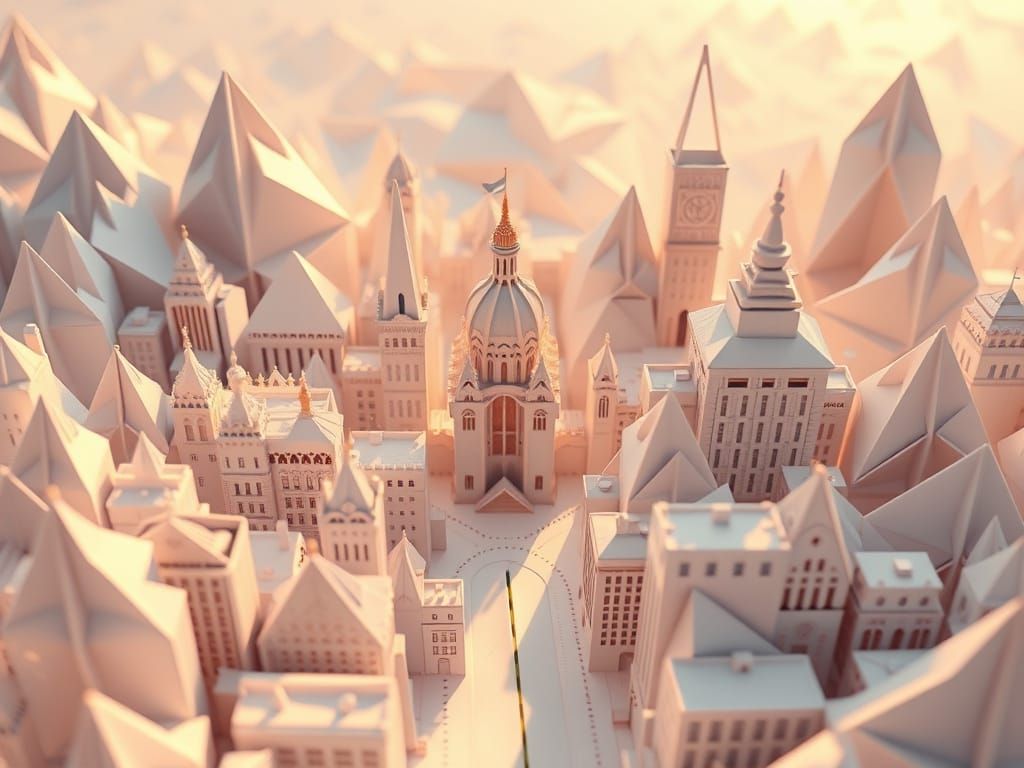 Majestic Origami Cityscape in Science Fiction Style