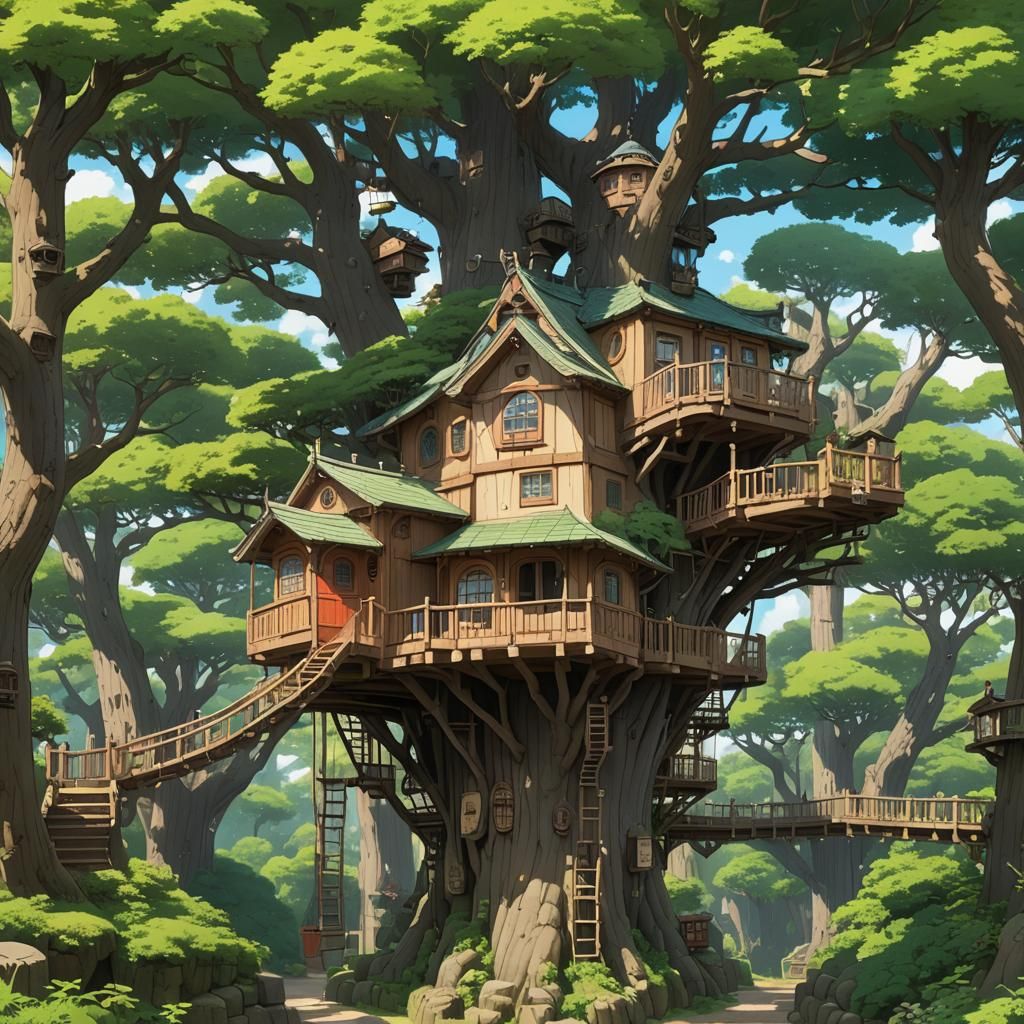 Studio Ghibli-Inspired Treehouse Illustration
