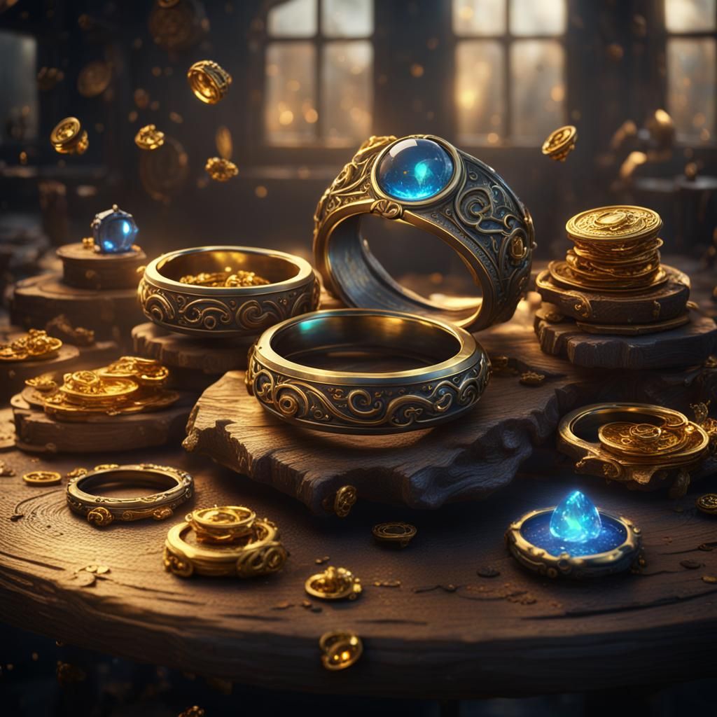 Magic Rings on a Workbench with Gold