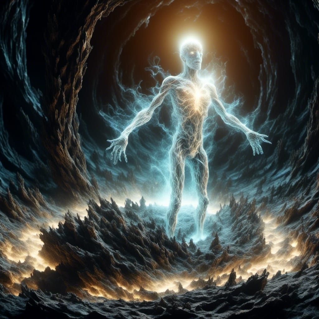 Bioluminescent Ghost Emerges from Android, Digital Illustrat...