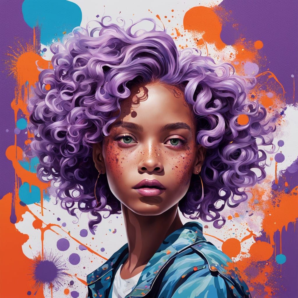 Vibrant Youthful Goddess in Dreamlike Urban Landscape