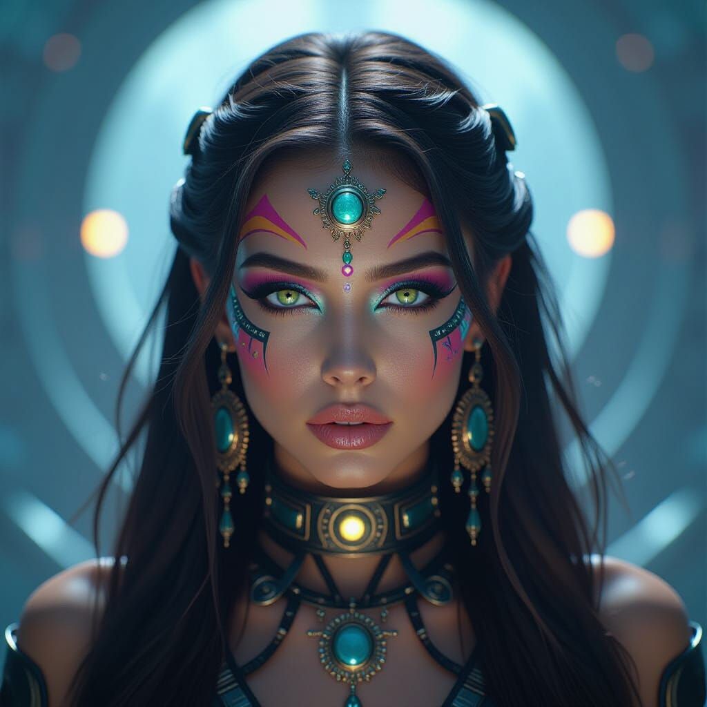 Cyborg Beauty with Vibrant Face Paint