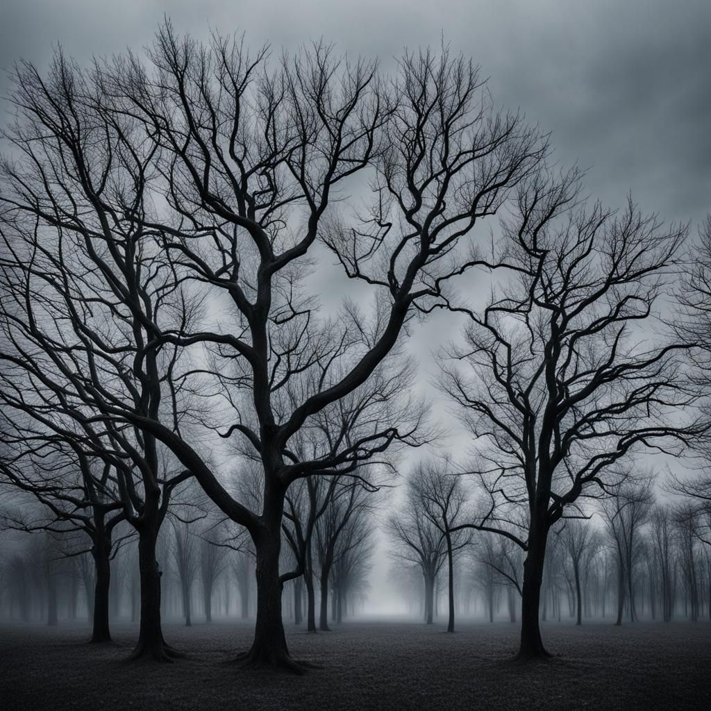 Bare Trees Against Gray Sky