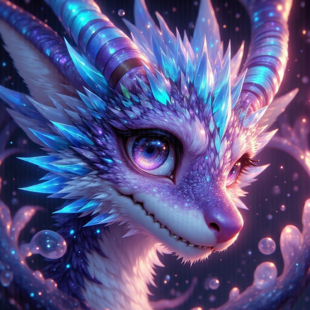 Iridescent Dragon Portrait in Surreal Anime Style