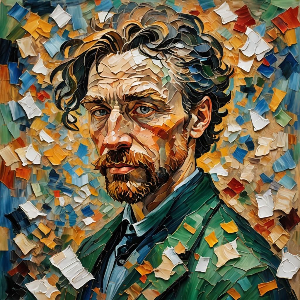 Frenzied Young Writer Portrait in Neo-Impressionistic Style