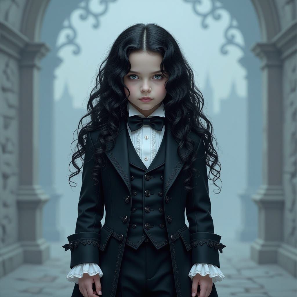 Edwardian Goth Boy in a Haunting, Dark Romantic Style