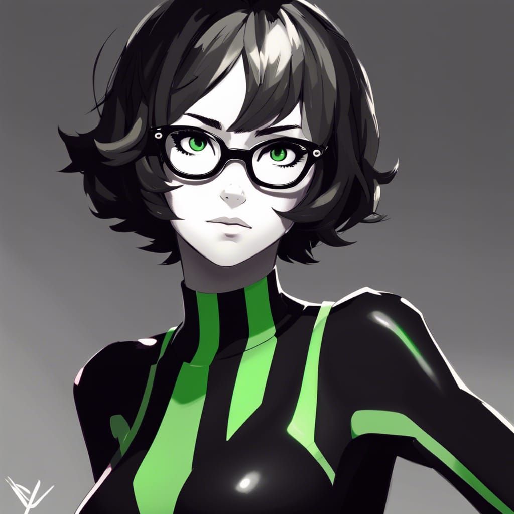 Monochrome Sexy Nerd Portrait in Persona 5 Style