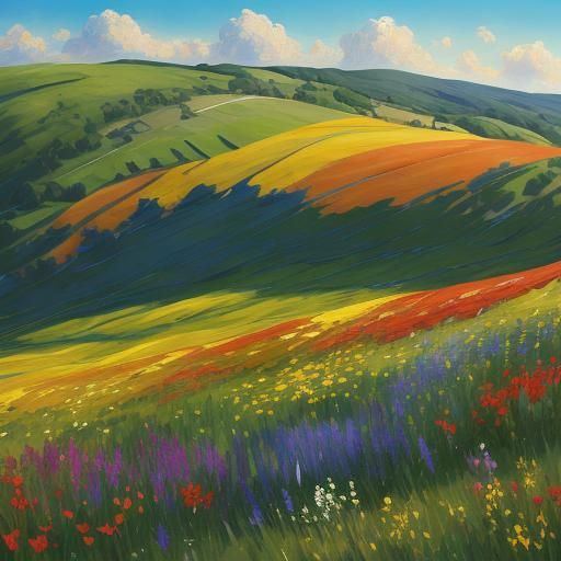 Impressionist Meadow with Wildflowers as Impasto Painting