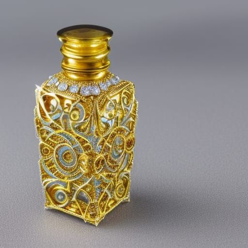 Golden Genie Emerges from Gemstone Bottle