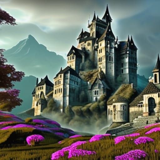 Fantastical Castle on a Hill: Detailed Matte Painting