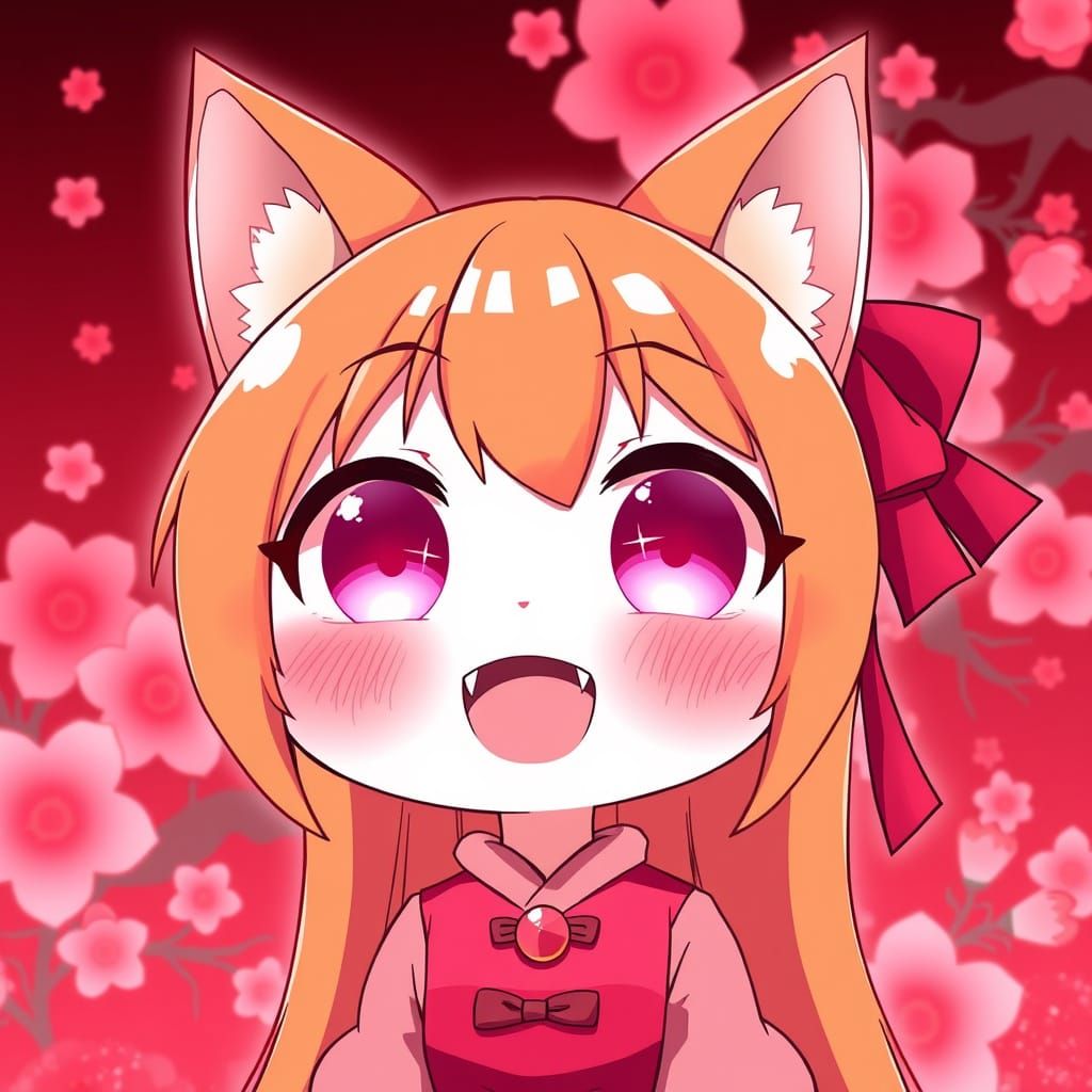 Cute Chibi Anime Catgirl with Sparkling Eyes