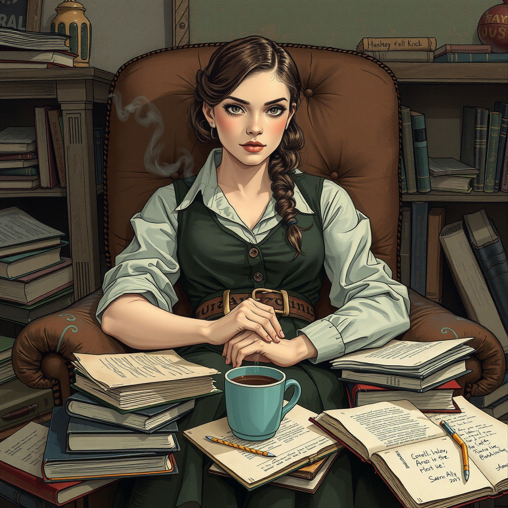 Determined Woman in Film Noir-Inspired Illustration