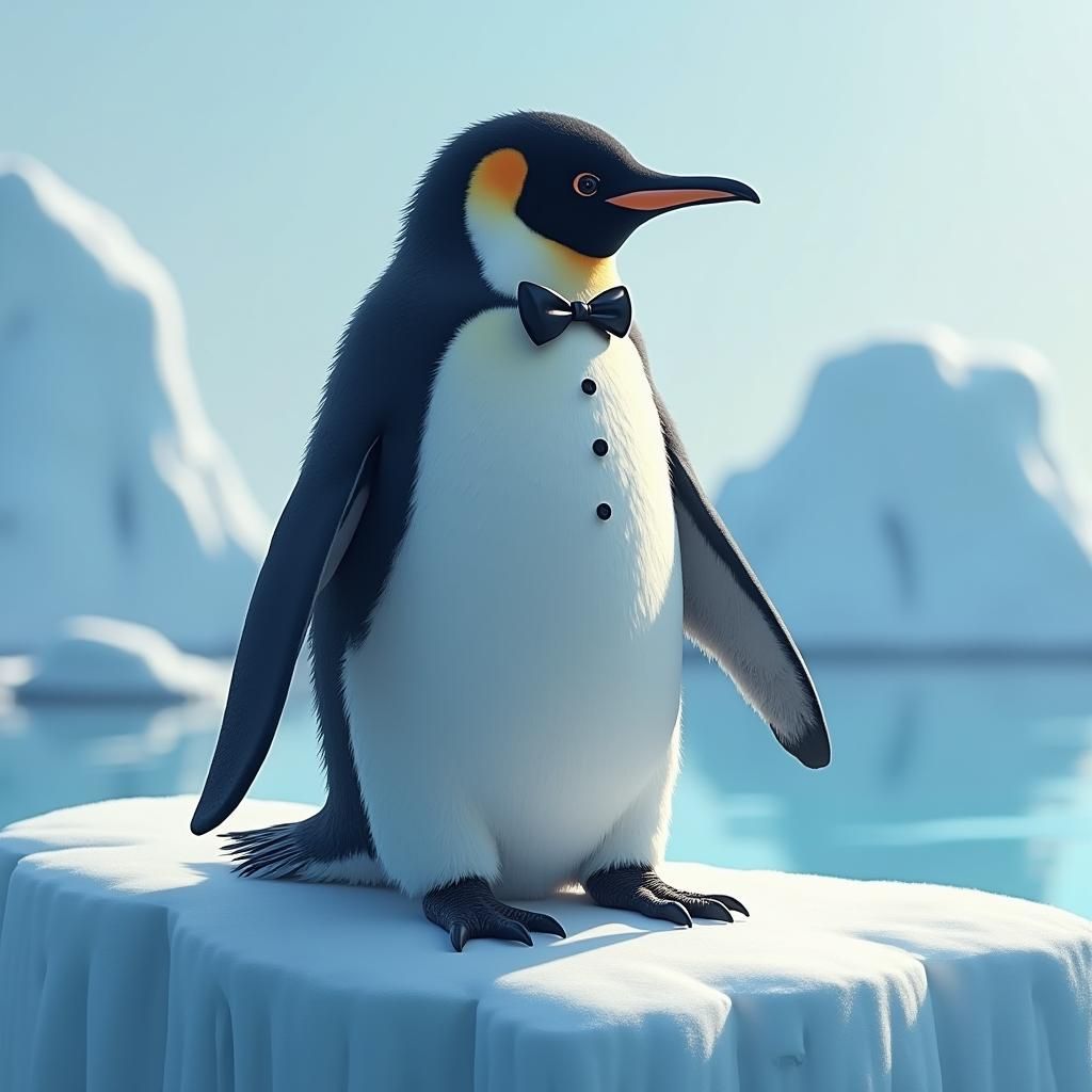 Penguin in Tuxedo on Iceberg, Digital Painting