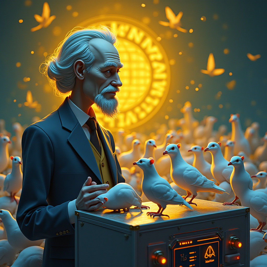 Hyper-Realistic B.F. Skinner in a Whimsical Laboratory Scene