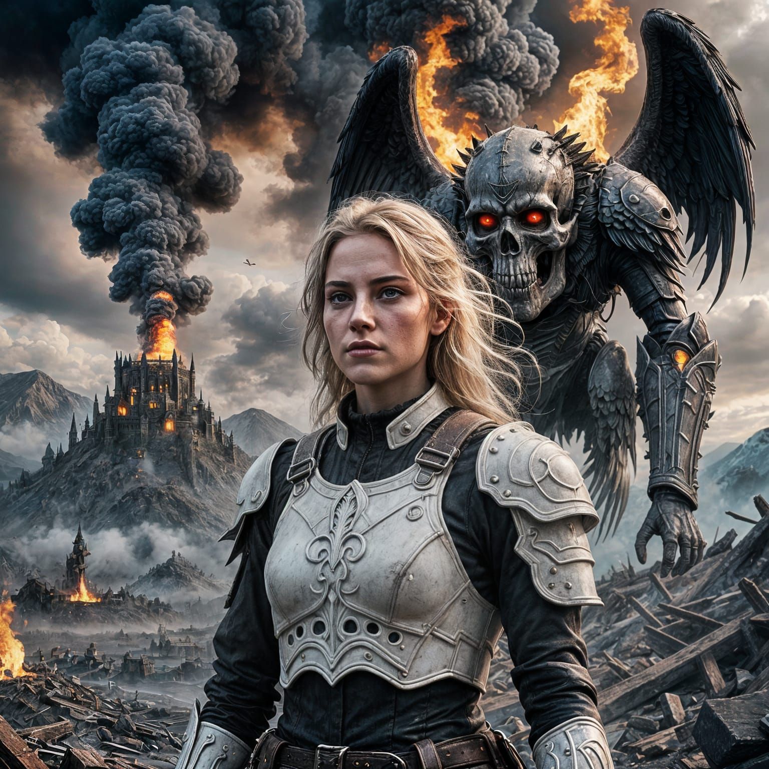 Dark Angel Overlooks Burning World