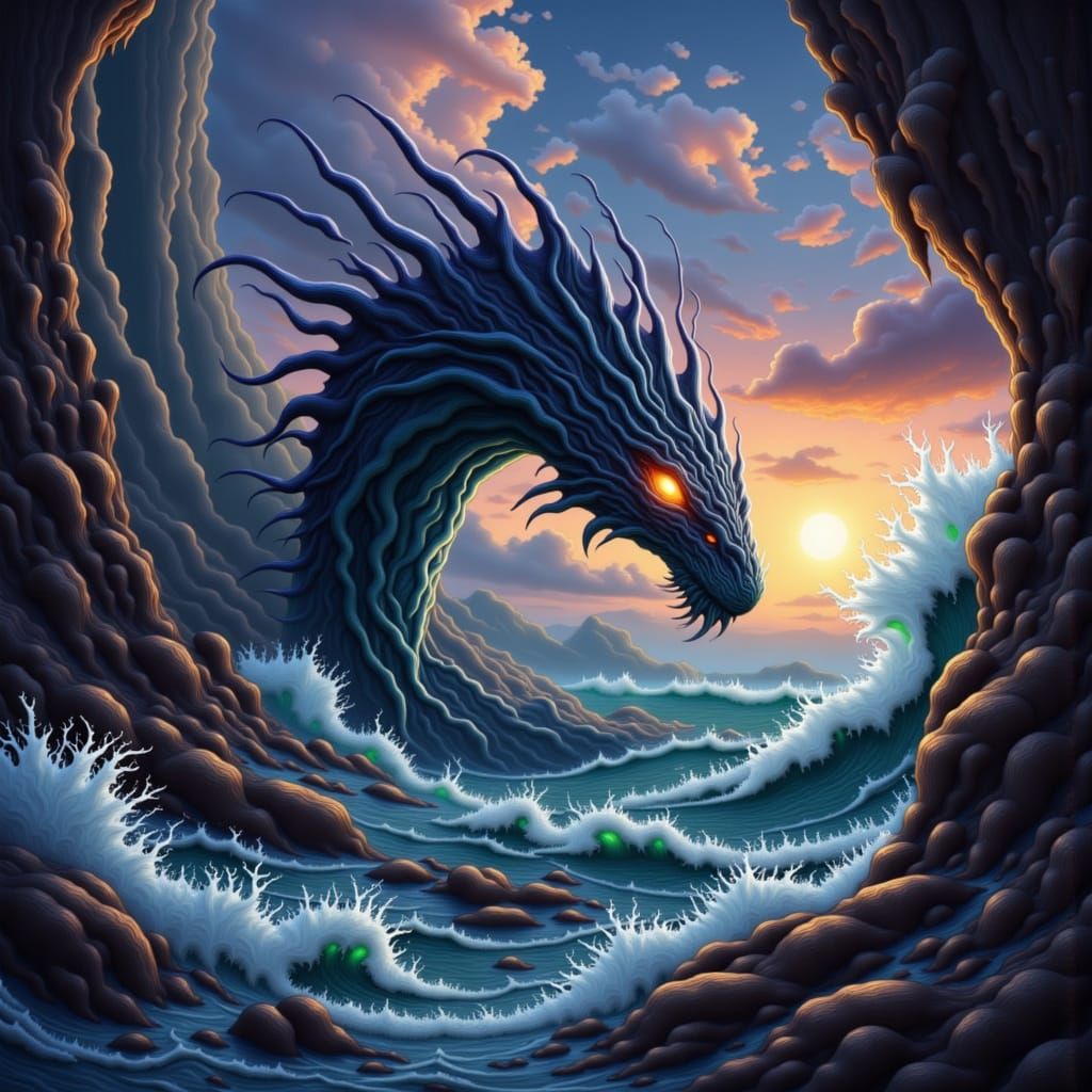 Colossal Sea Serpent Emerges From Stormy Ocean
