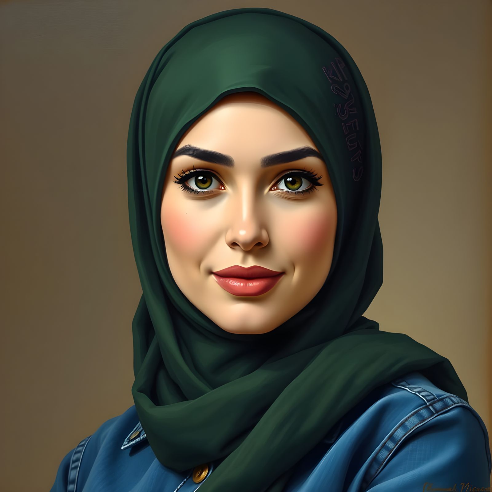 Confident Hijabi Woman Portrait in Detailed Painting