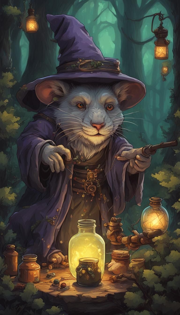 Twilight Witch Rat Alchemist Brews Forest Potions