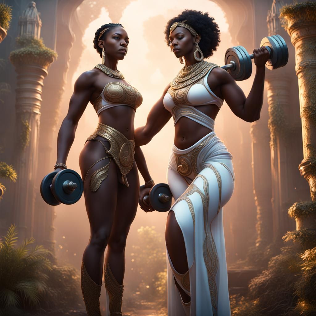 Goddesses in Gym: A Fantasy Concept Art