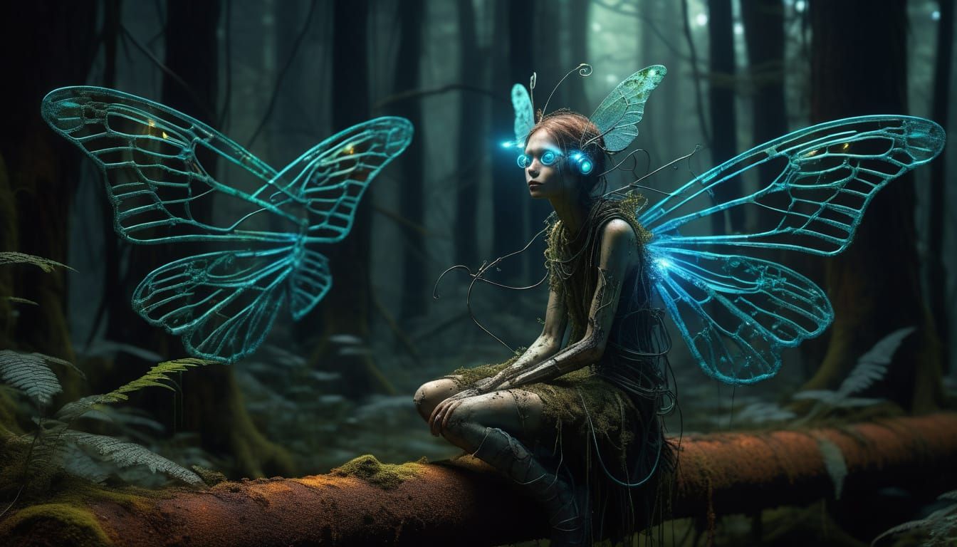 Biomechanical Fairy in Post-Apocalyptic Forest