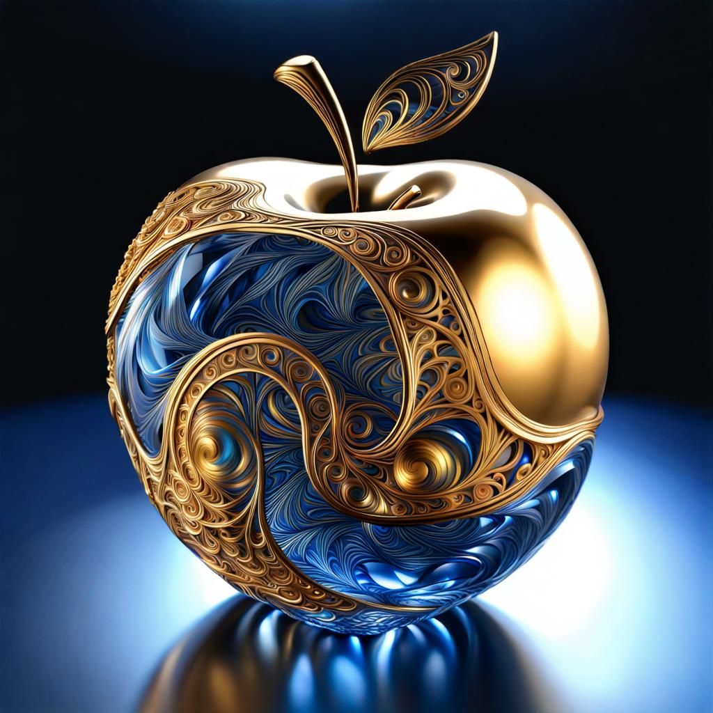 Gold and Blue Crystal Apple with Swirling Pattern