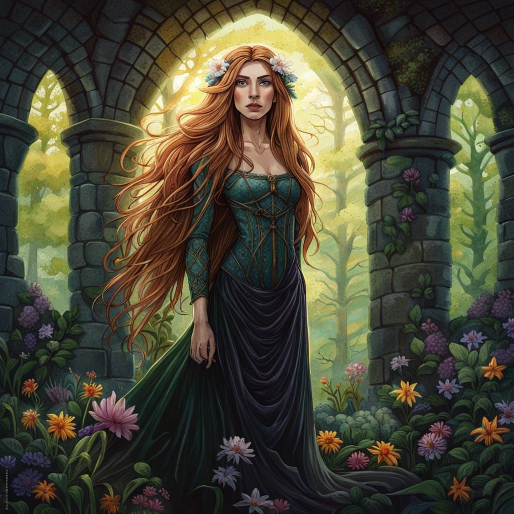 Gaelic Elf Woman in Gothic Dark Fantasy Style