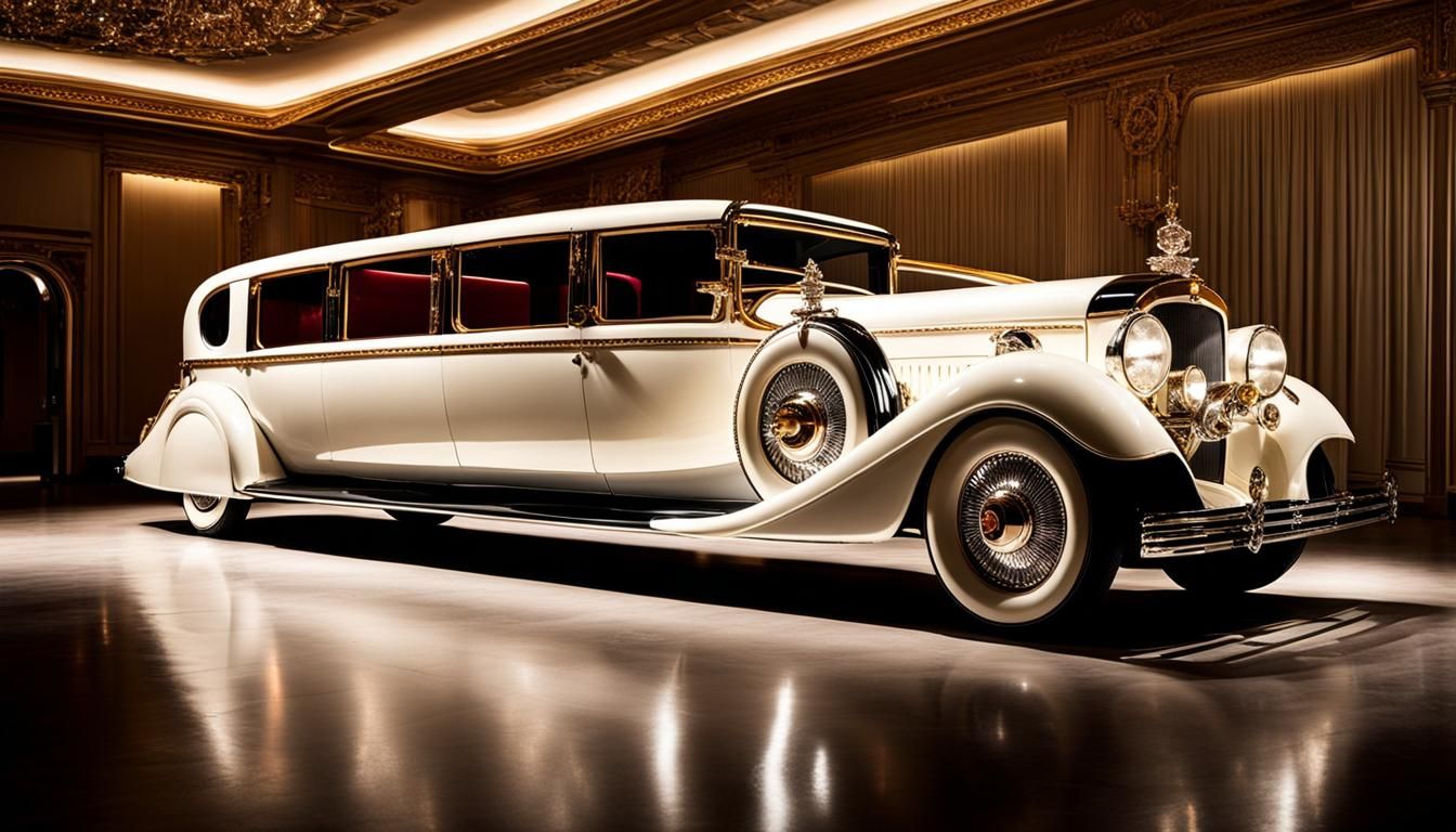 Luxurious 1930s Limousine with Baroque Gemstone Decorations