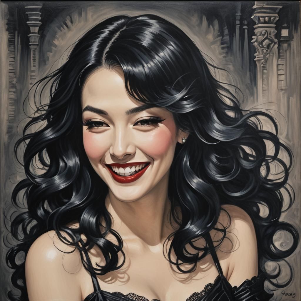 Elegant Woman with Black Hair in Noir Portrait