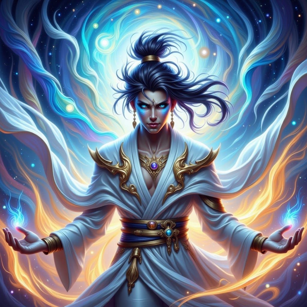 Ethereal Cultivator in Vibrant Arcadian Realm