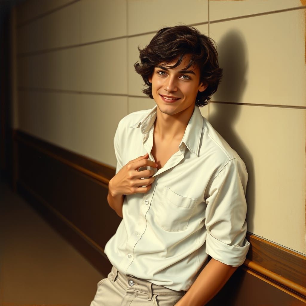 Young Man in Vintage Photo Style Oil Painting