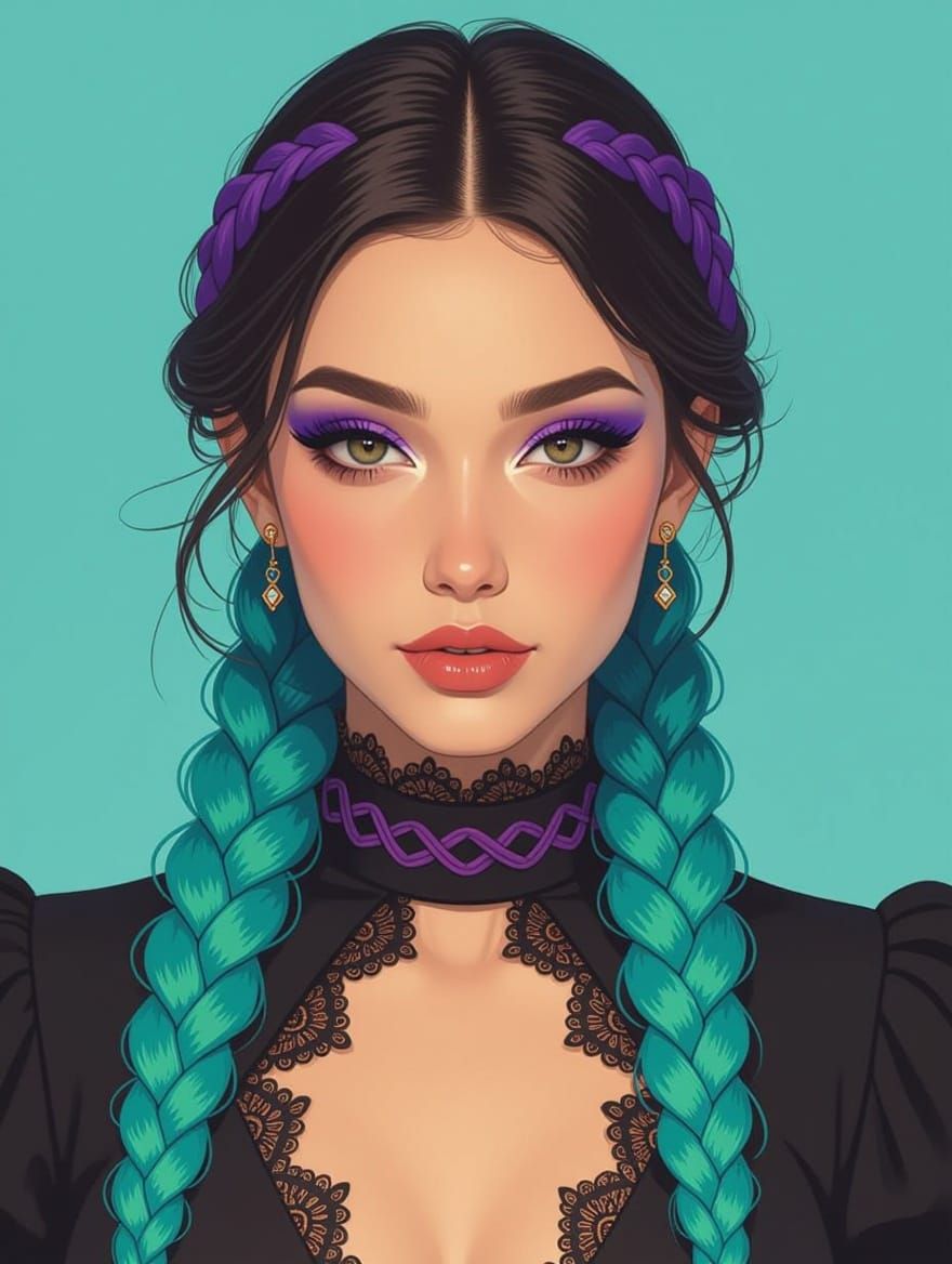 Woman in Moody, Atmospheric Style with Turquoise Braids and ...