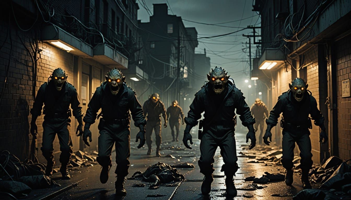 C.H.U.D. The atmosphere is eerie and tense, with a strong 1980s horror movie vibe, cinematic lighting, and a gritty, low...