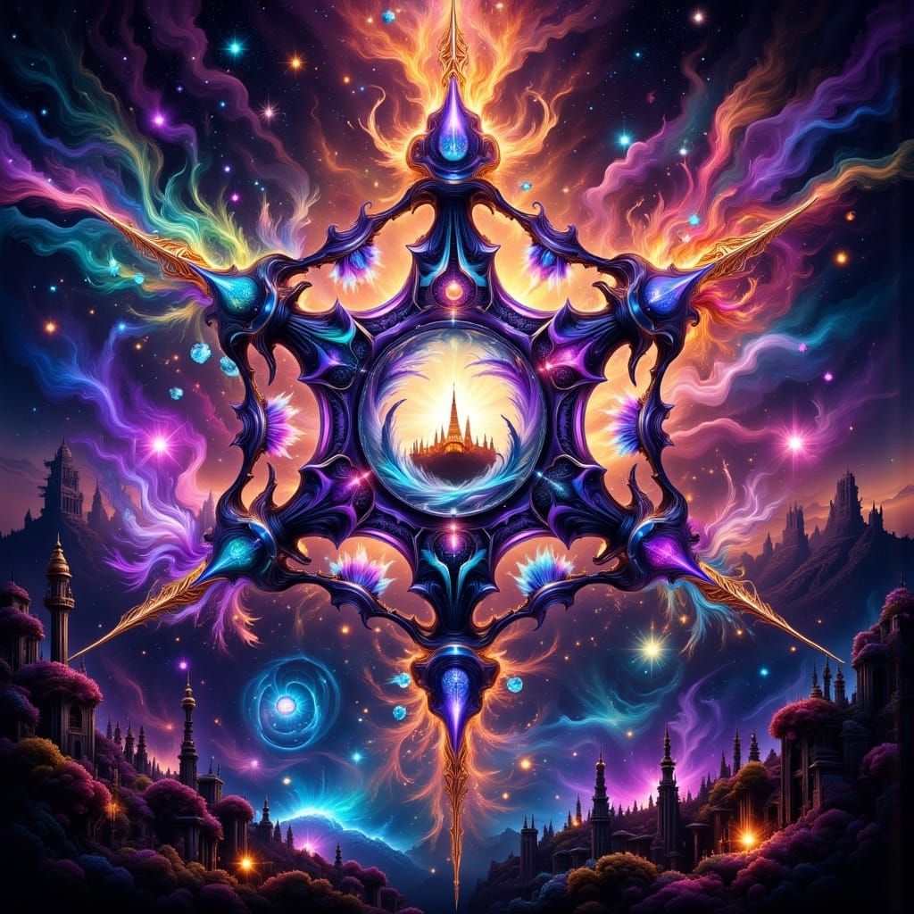 Neon Metropolis Portal in Ethereal Magic Flux Style