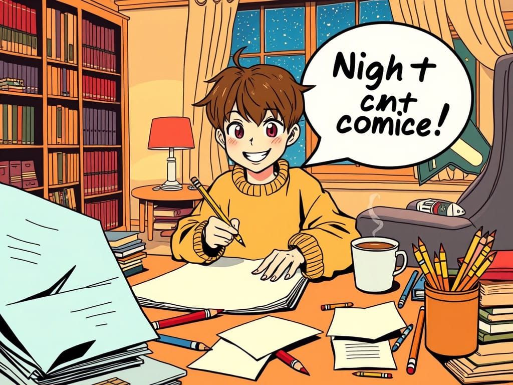 Girl Creates Comic Masterpiece in Cozy Room