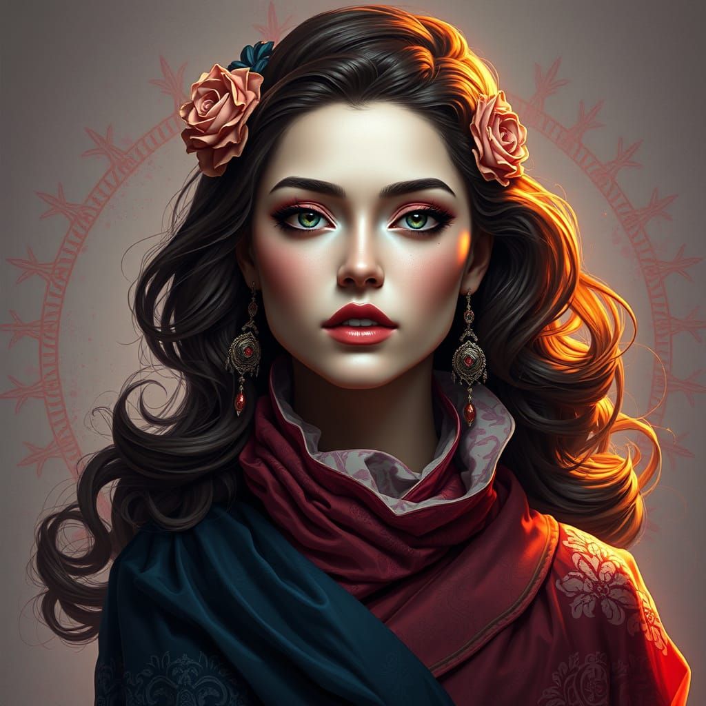 Elegant Woman in Art Nouveau Style Concept Art