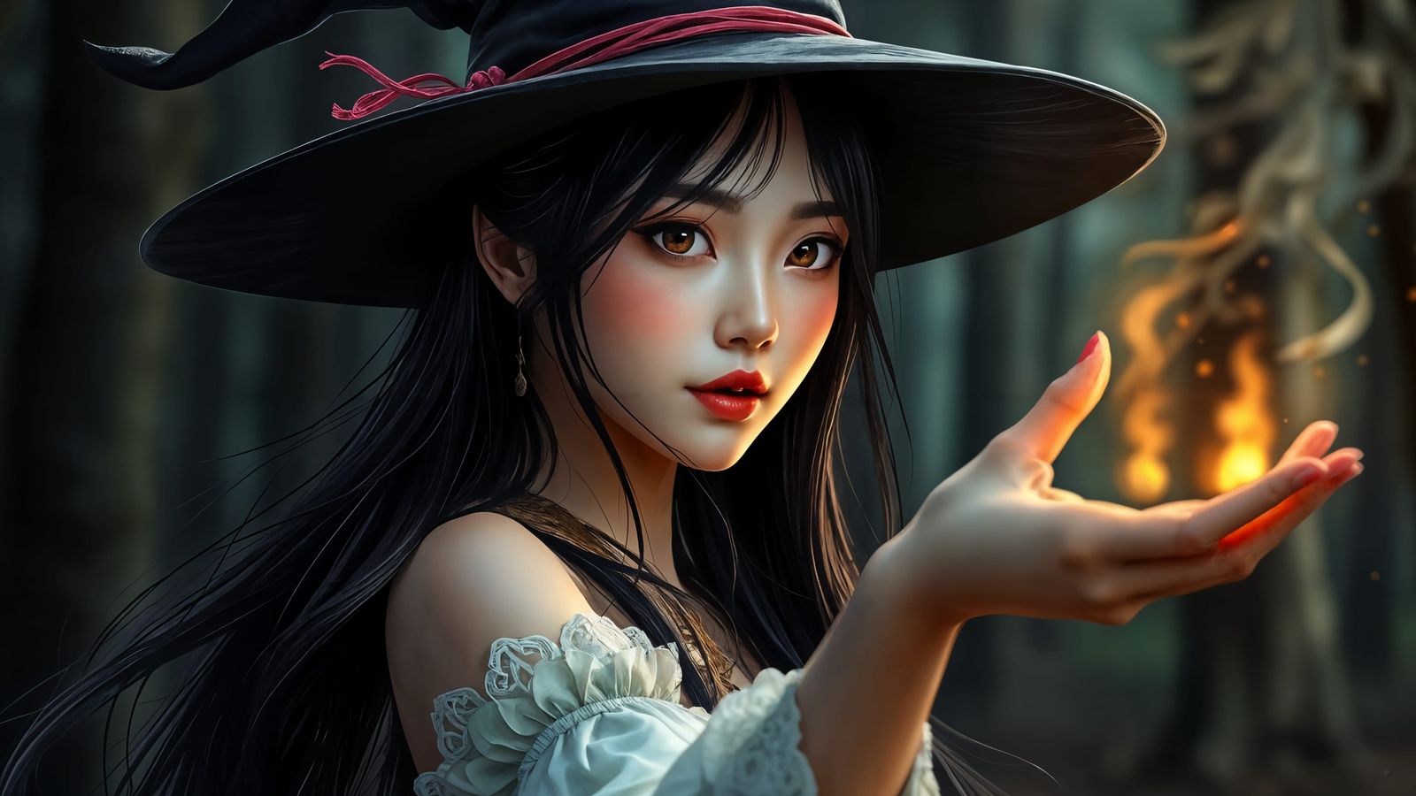 Beautiful Korean Witch Casting a Spell
