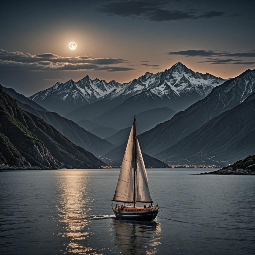 Moonlit Sailboat on a Calm Sea