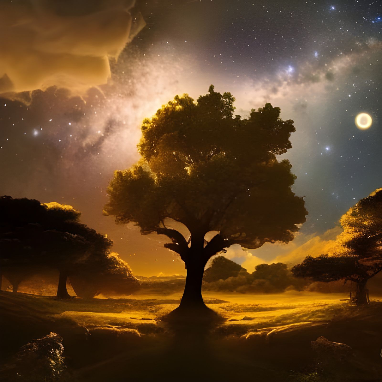 Dramatic Starry Night Landscape in Digital Painting