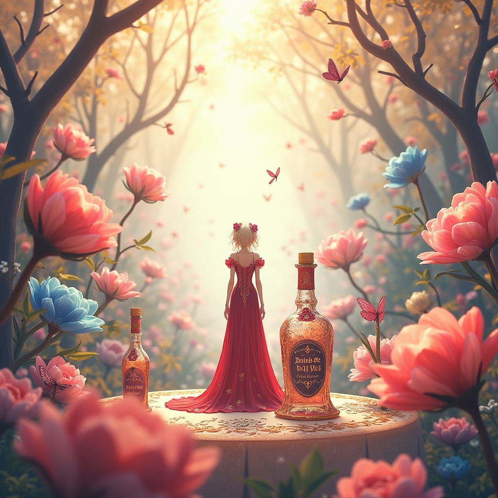 Vibrant Wonderland Scene in Art Nouveau Style