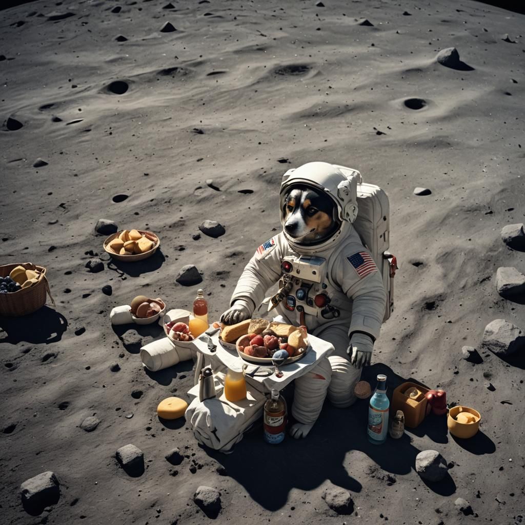 Astronaut Dog Picnic on the Moon: Digital Painting