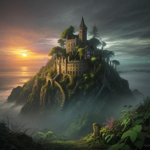 Overgrown City Ruins at Sunset in British Columbia