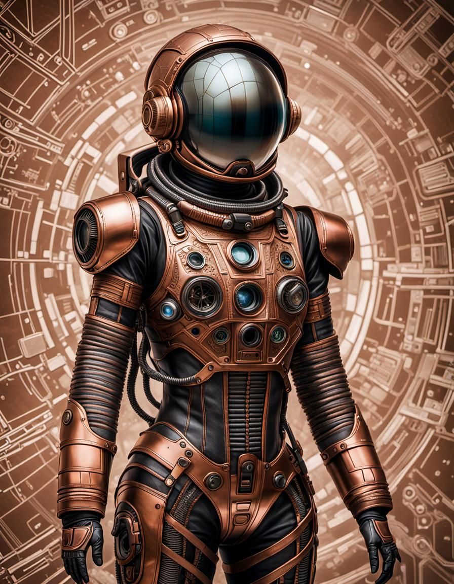 Intricate Woman's Spacesuit: Engineering Drawing in Giger St...