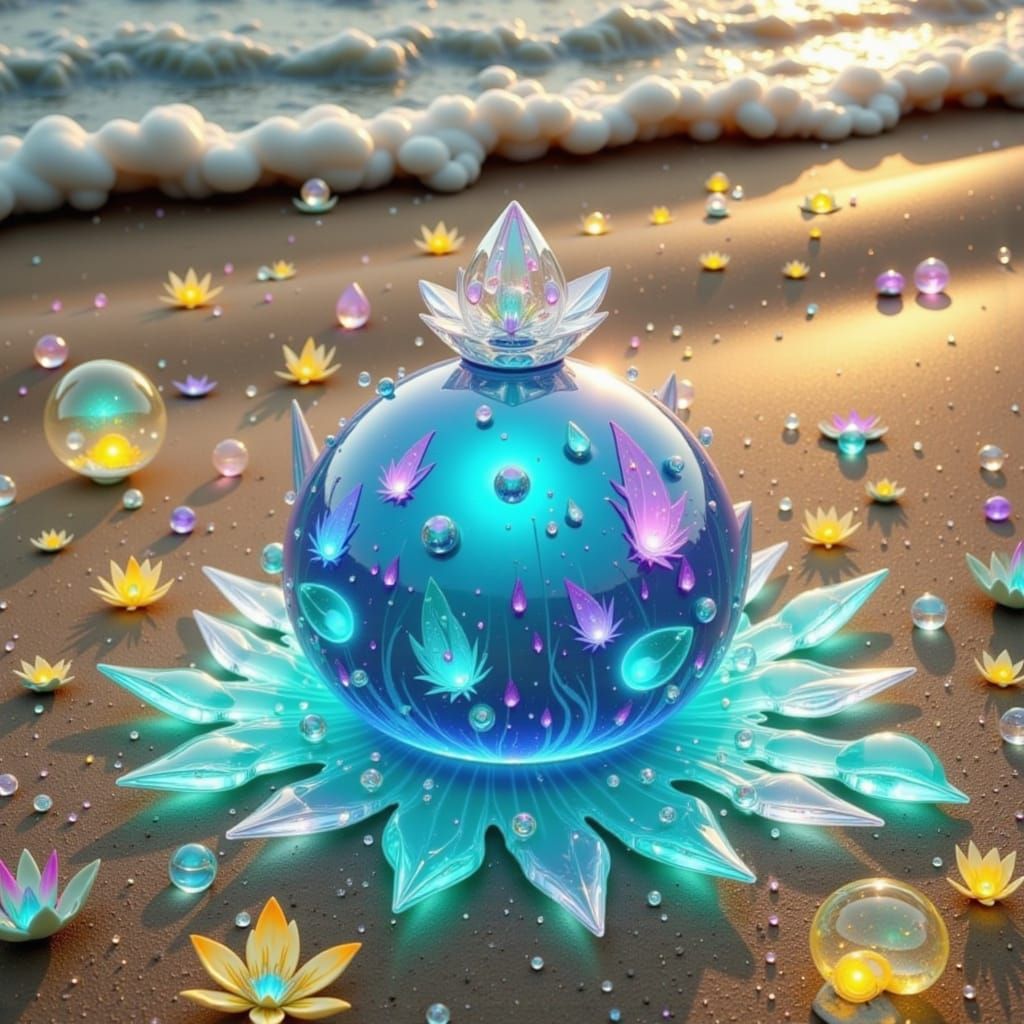 Alien Beach with Crystalline Structures, Hyperrealistic Digi...