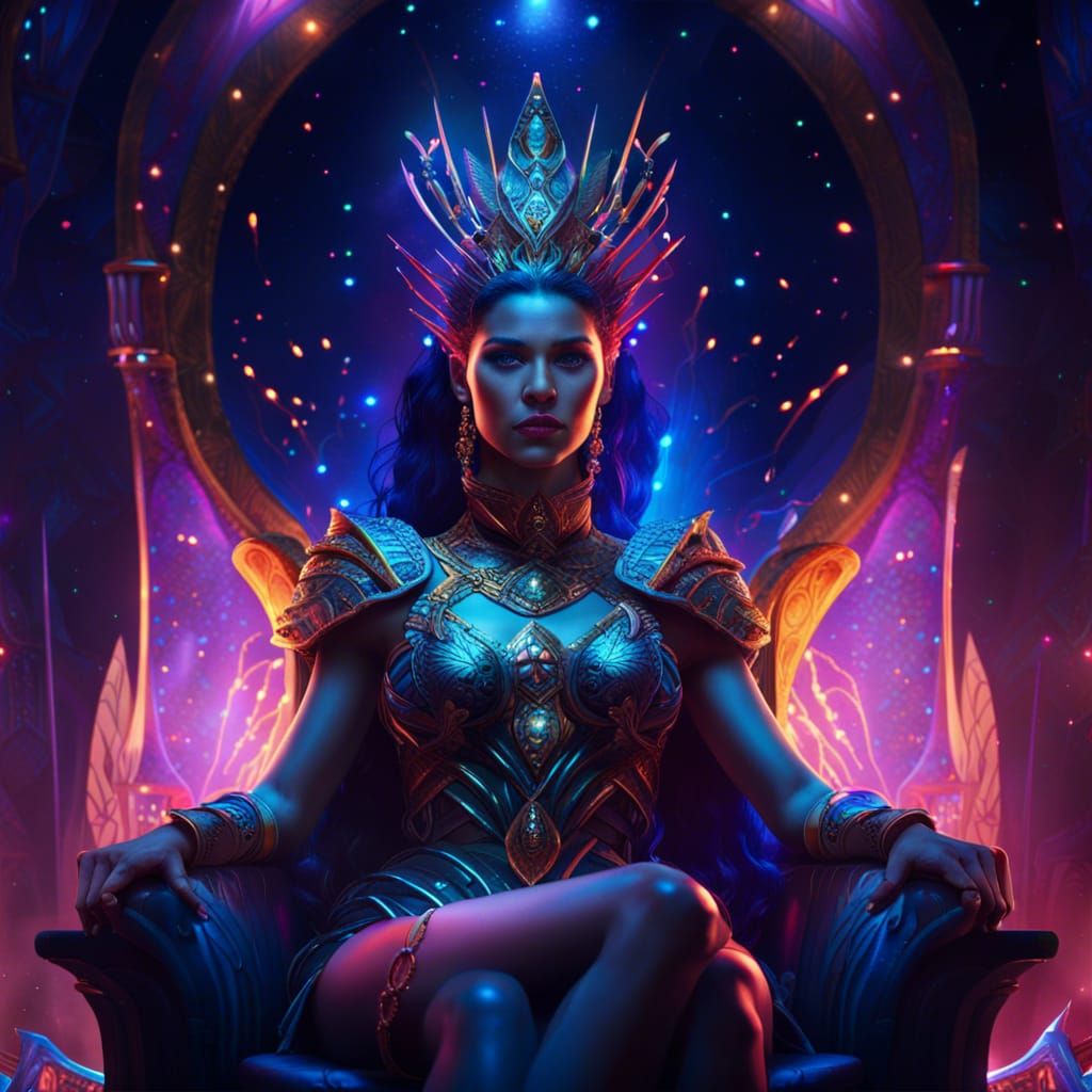 Warrior Queen on Cosmic Throne: Fantasy Art