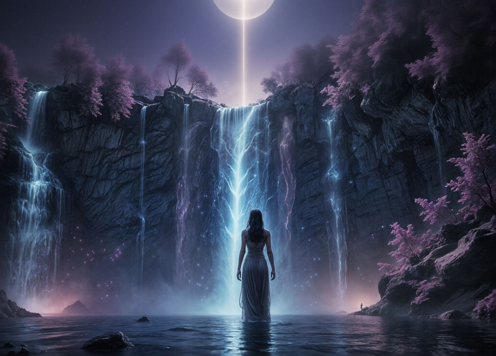 Celestial Waterfall Cascades to Earth: Surreal Dreamscape